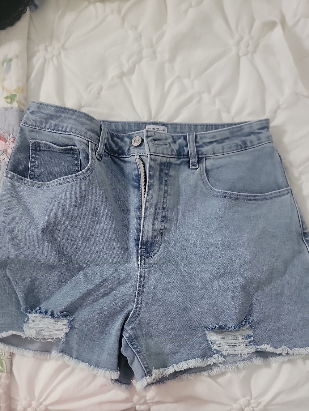white birch Light Blue Distressed Denim Shorts